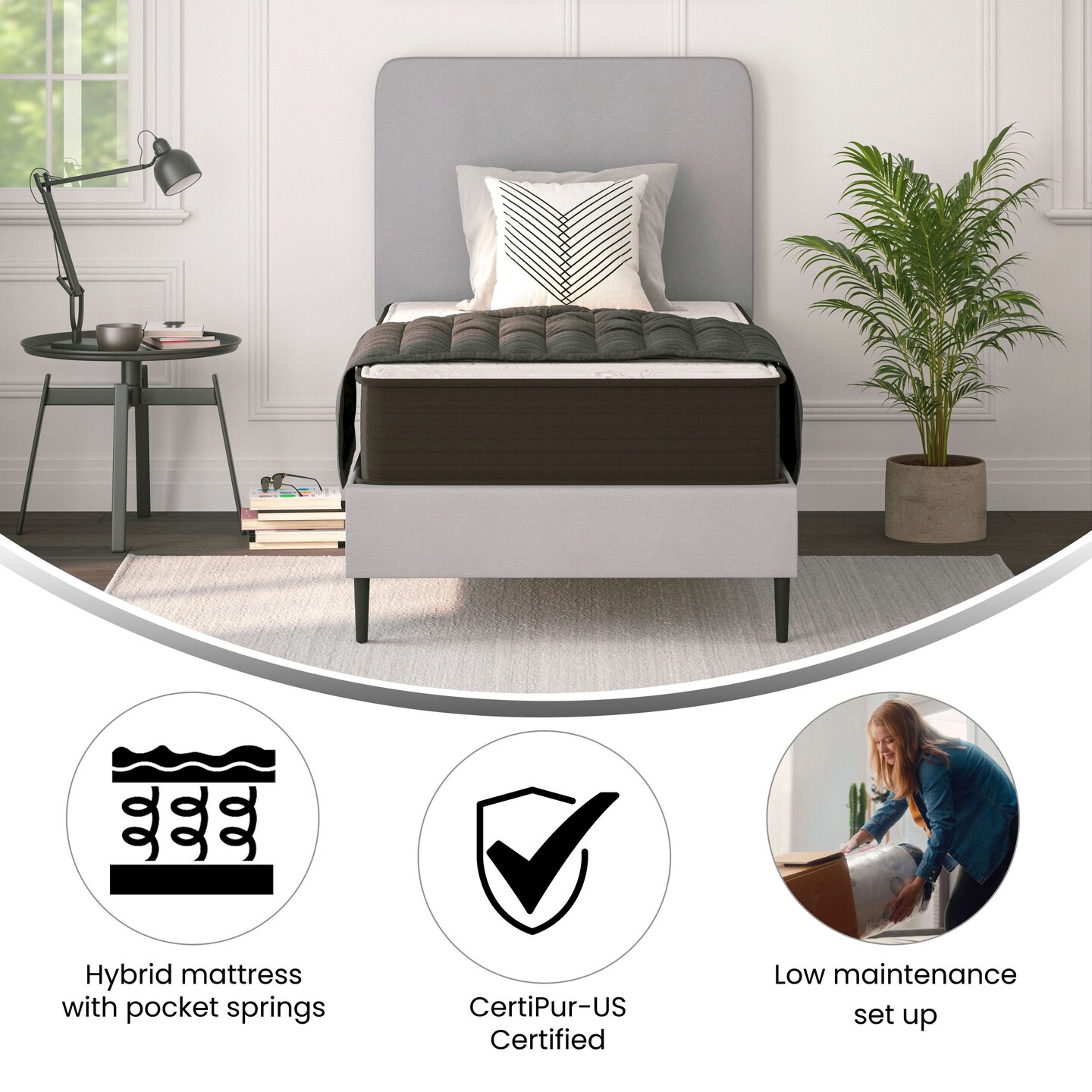 Emma and Oliver Drift 10 Inch Hybrid Mattress, High Density Foam and Pocket Spring Mattress in a Box, CertiPur-US Certified Foam