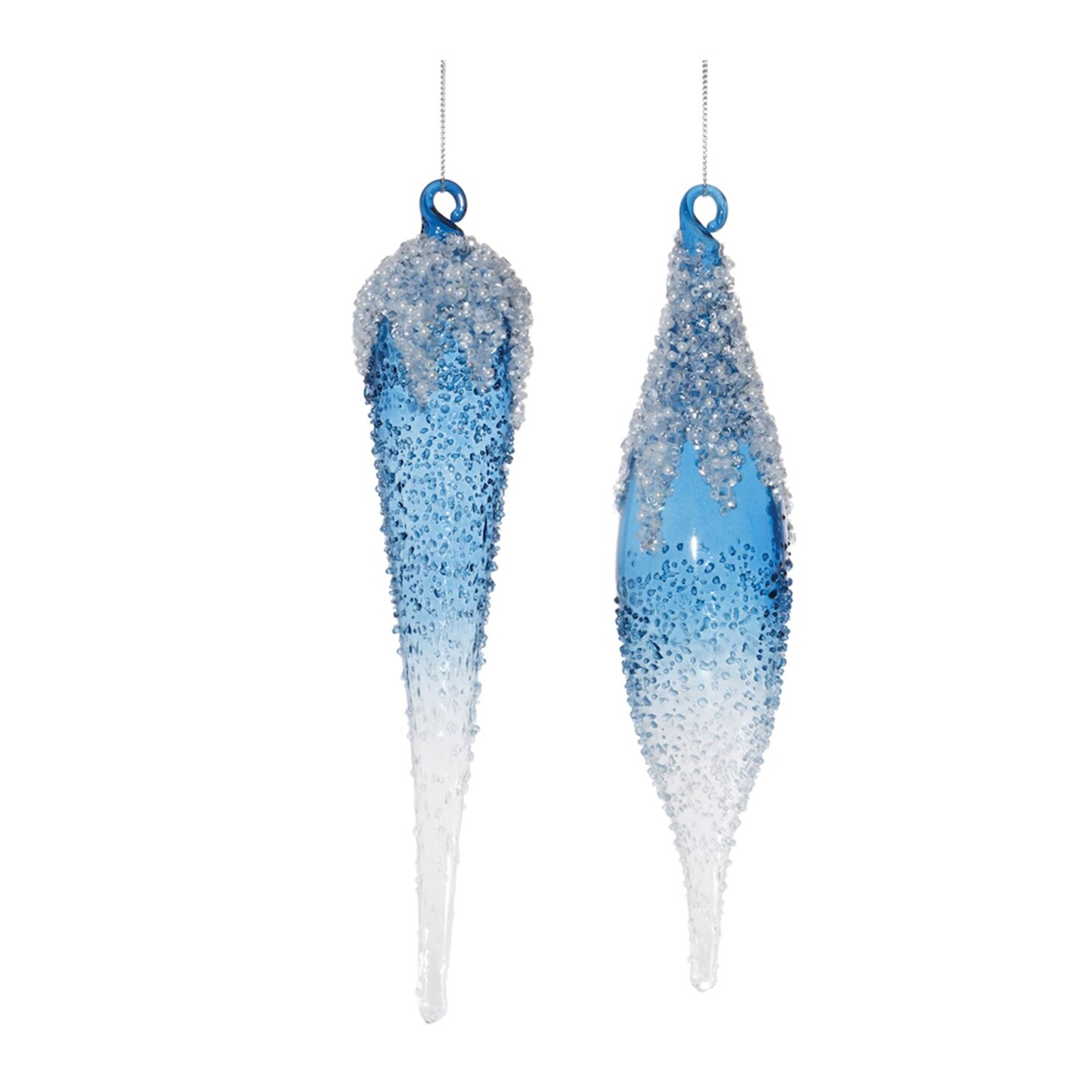 Melrose Beaded Ombre Glass Icicle Drop Christmas Ornaments Blue  12ct