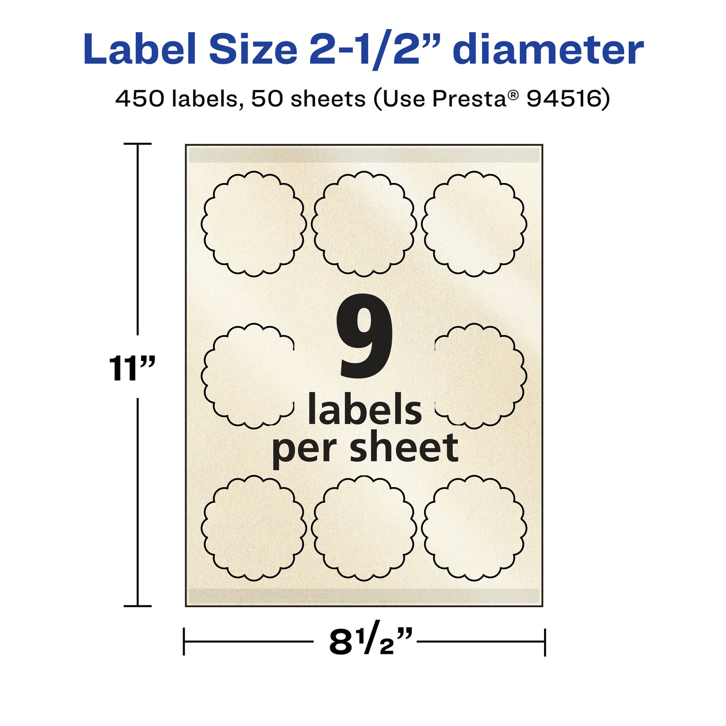 Avery Pearlized Ivory Round Scalloped Labels with Sure Feed Technology, Print-to-the-Edge, 2.5" diameter