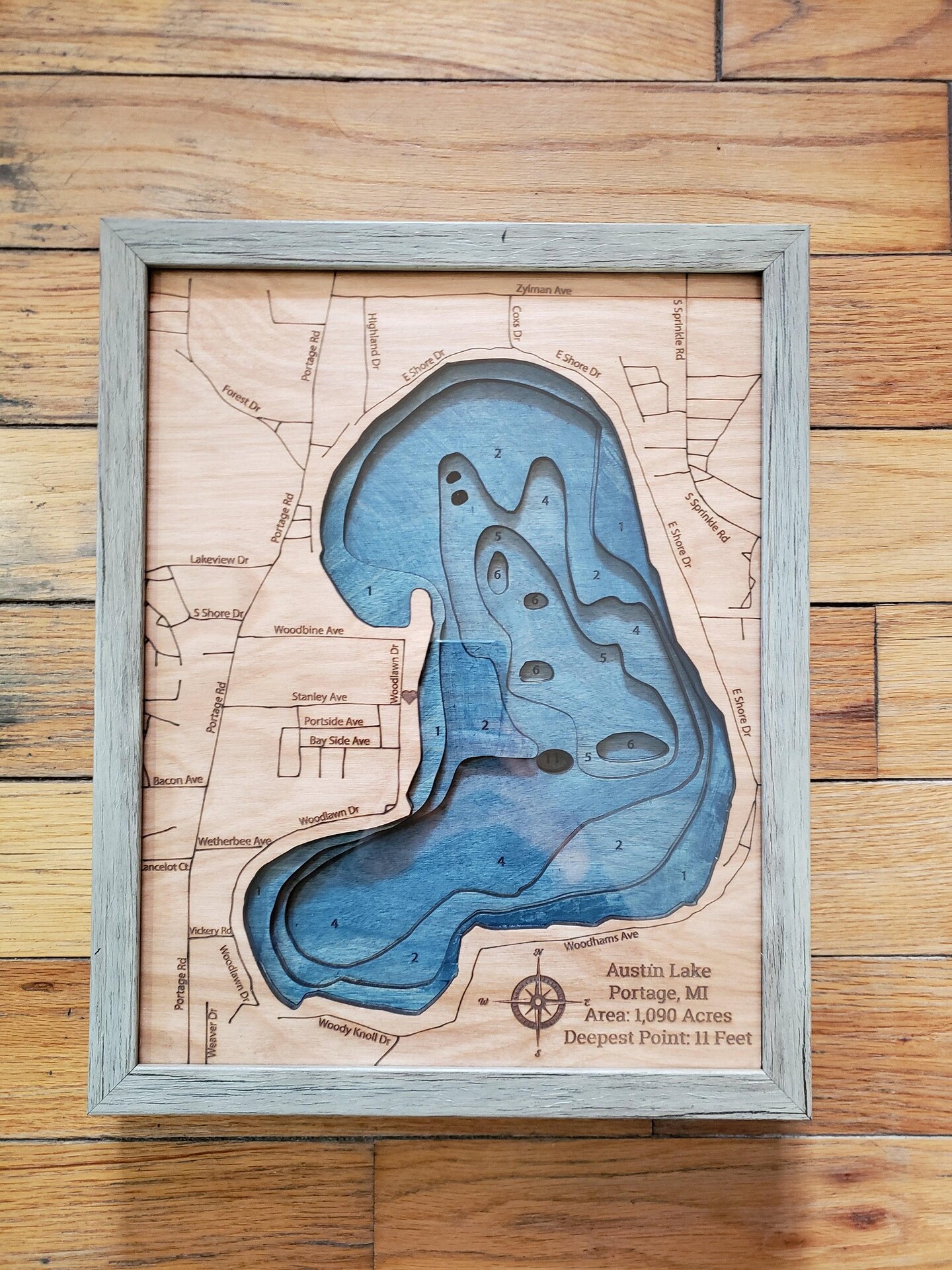 Austin Lake MI 3d Wood Map MakerPlace - 2306071400670342992 