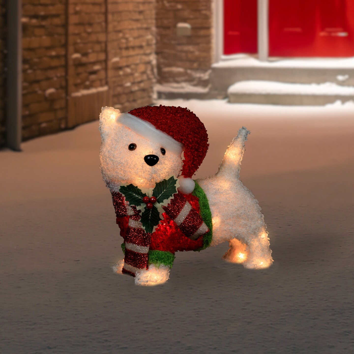 Northlight 3D Lighted Santa Dog Outdoor Christmas Decoration - 13" - Clear Lights