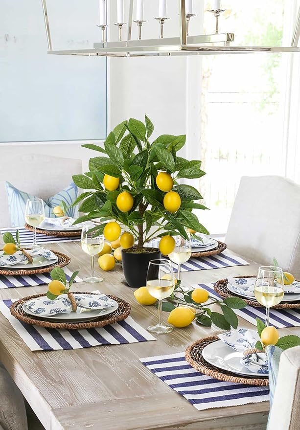 Artificial Potted Plants 15.7 inches Fake Lemon Tree Artificial Lemons Citrus Tree with Black Pot Faux Plants Indoor for Home,Office, Living Room Table, Desk
