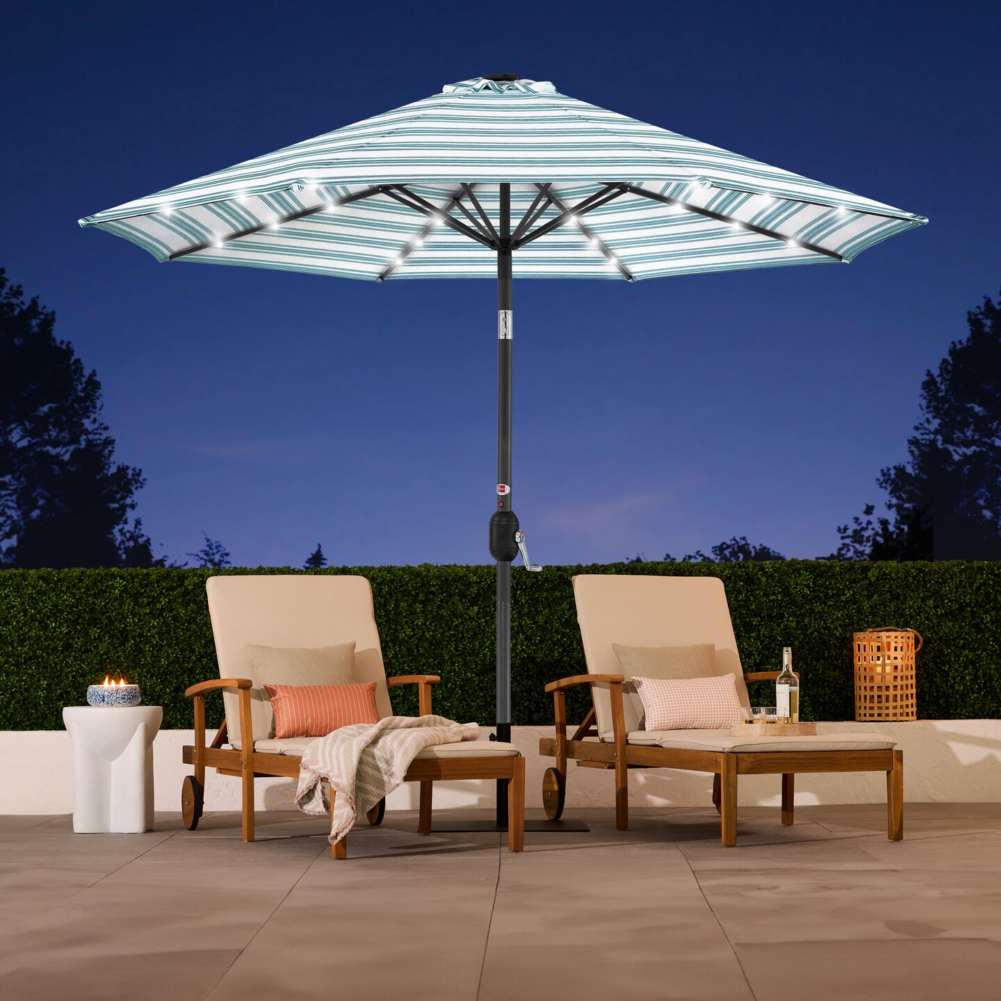 Best Choice Products 10ft Solar LED Lighted Striped Patio Umbrella w/ Crank, Tilt, Push Button, 6 Ribs