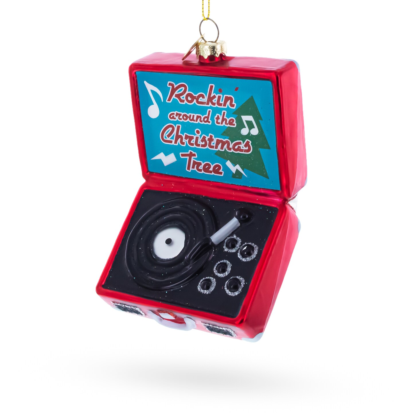 Vintage Vinyl Record Player Blown Glass Christmas Ornament