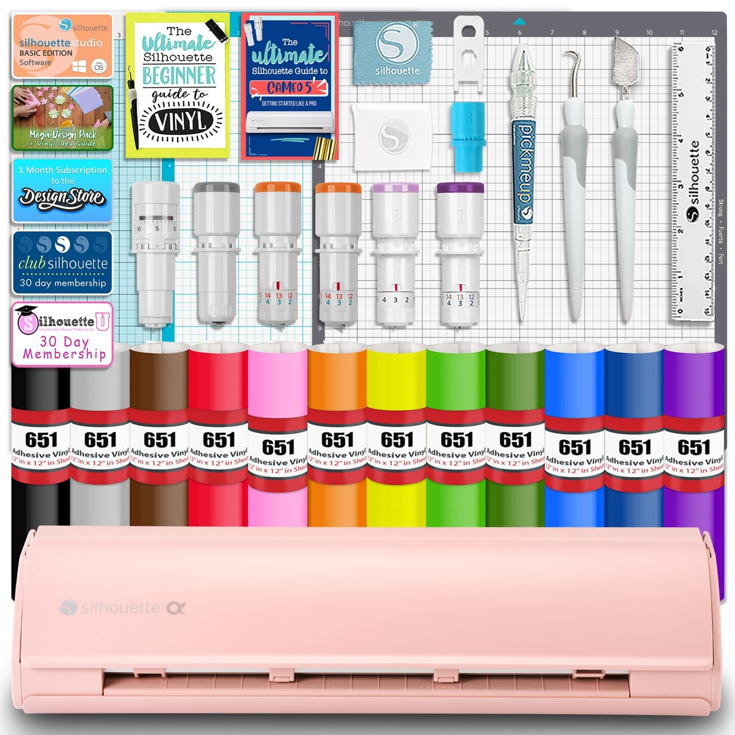 Silhouette Pink Cameo 5α Alpha w/ Deluxe Blade & Tool Pack, Mat Pack, Guides