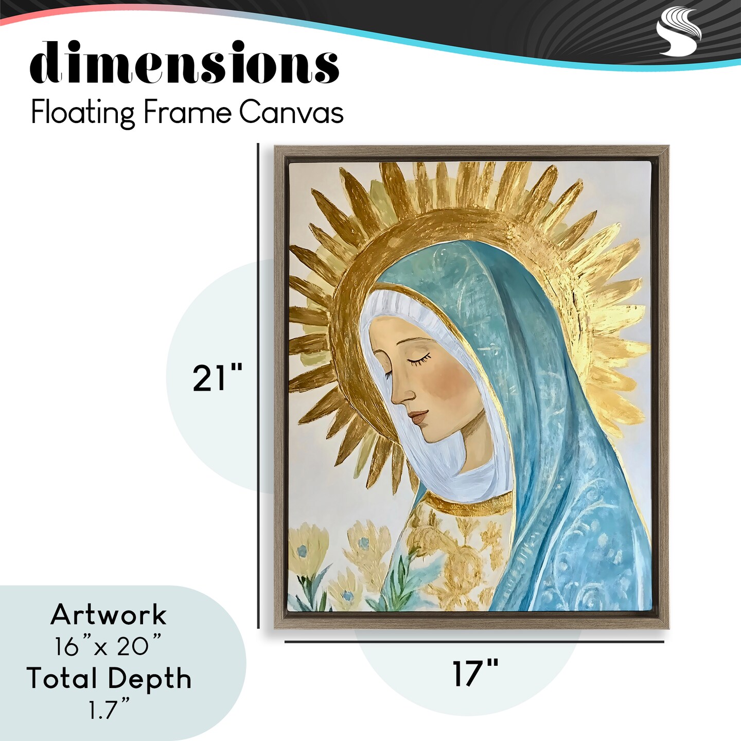 Stupell Industries Holy Mary In Gold Floating Frame, design by Franklyn Gregory