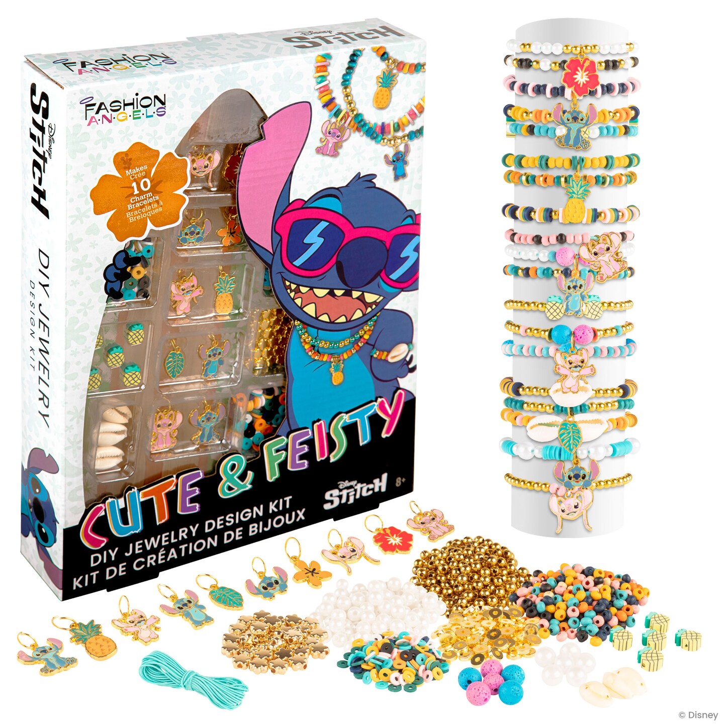 Fashion Angels: Disney Stitch: Cute & Feisty - DIY Jewelry Design Kit, Craft & Make 10 Colorful Charm Bracelets, Pineapple-Shell-Lava Beads, Kids 8+