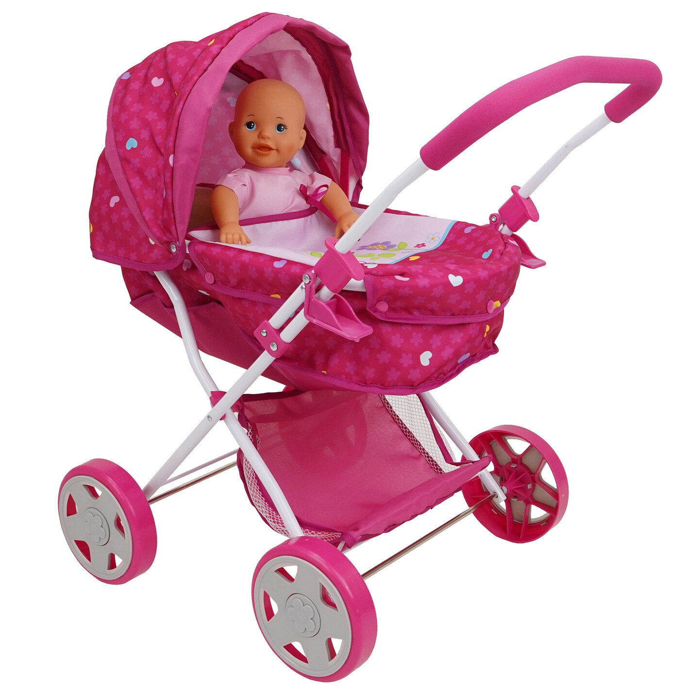 Garden Pram N Doll Set - 14" Baby Doll & Folding Pram Set, Kids Pretend Play, Ages 3+