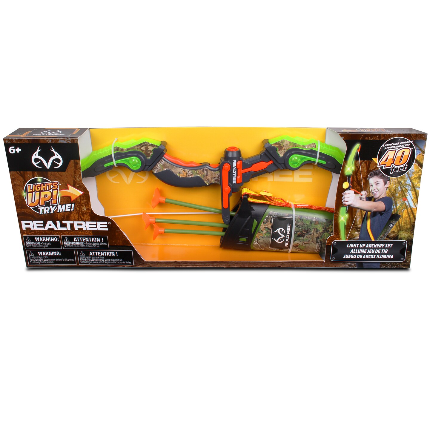 NKOK RealTree Light-Up Archery Set 24.5" - Green, Includes 3 Arrows, Quiver & Target, Shoots Up to 40 ft, Flashing Light Patterns, Officially Licensed, for Kids Ages 6+