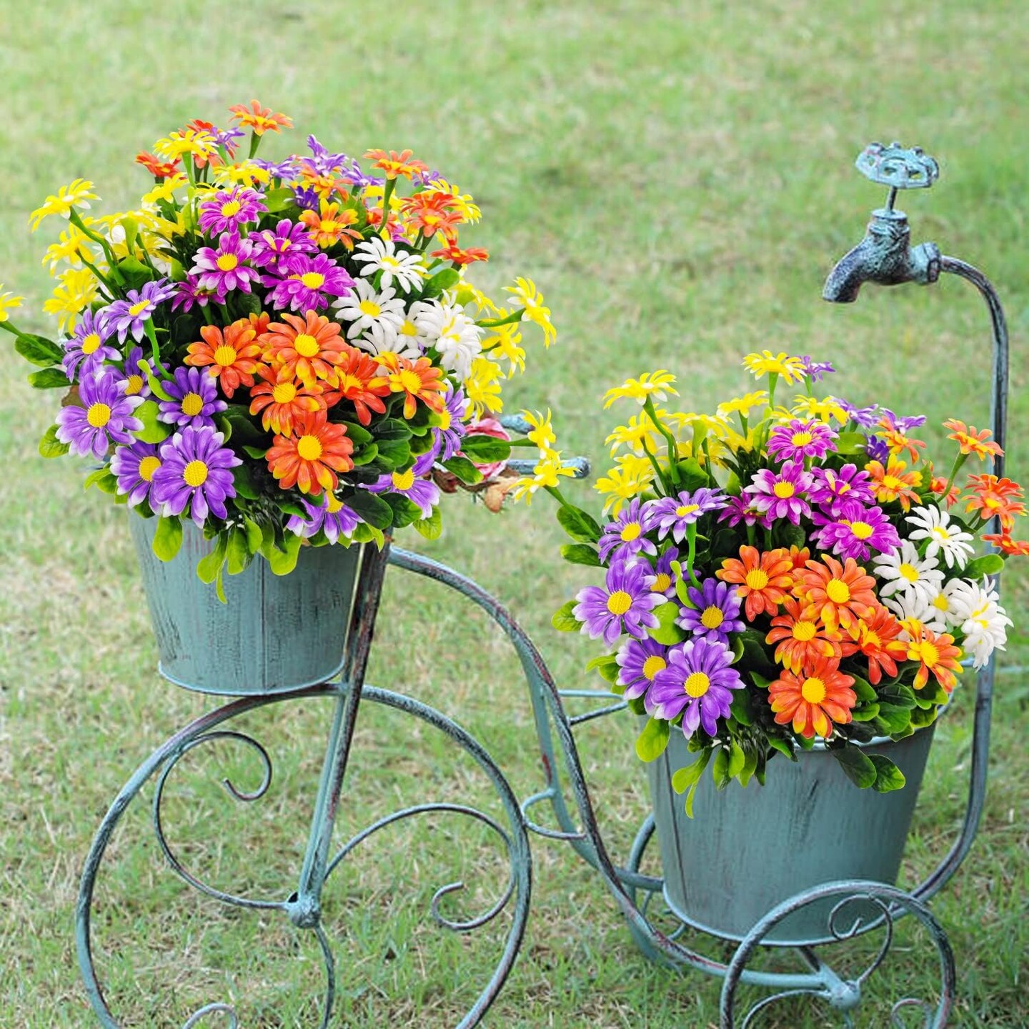 10 Bundles Artificial Daisies – UV Resistant Outdoor Faux Flowers (Multi-Color)