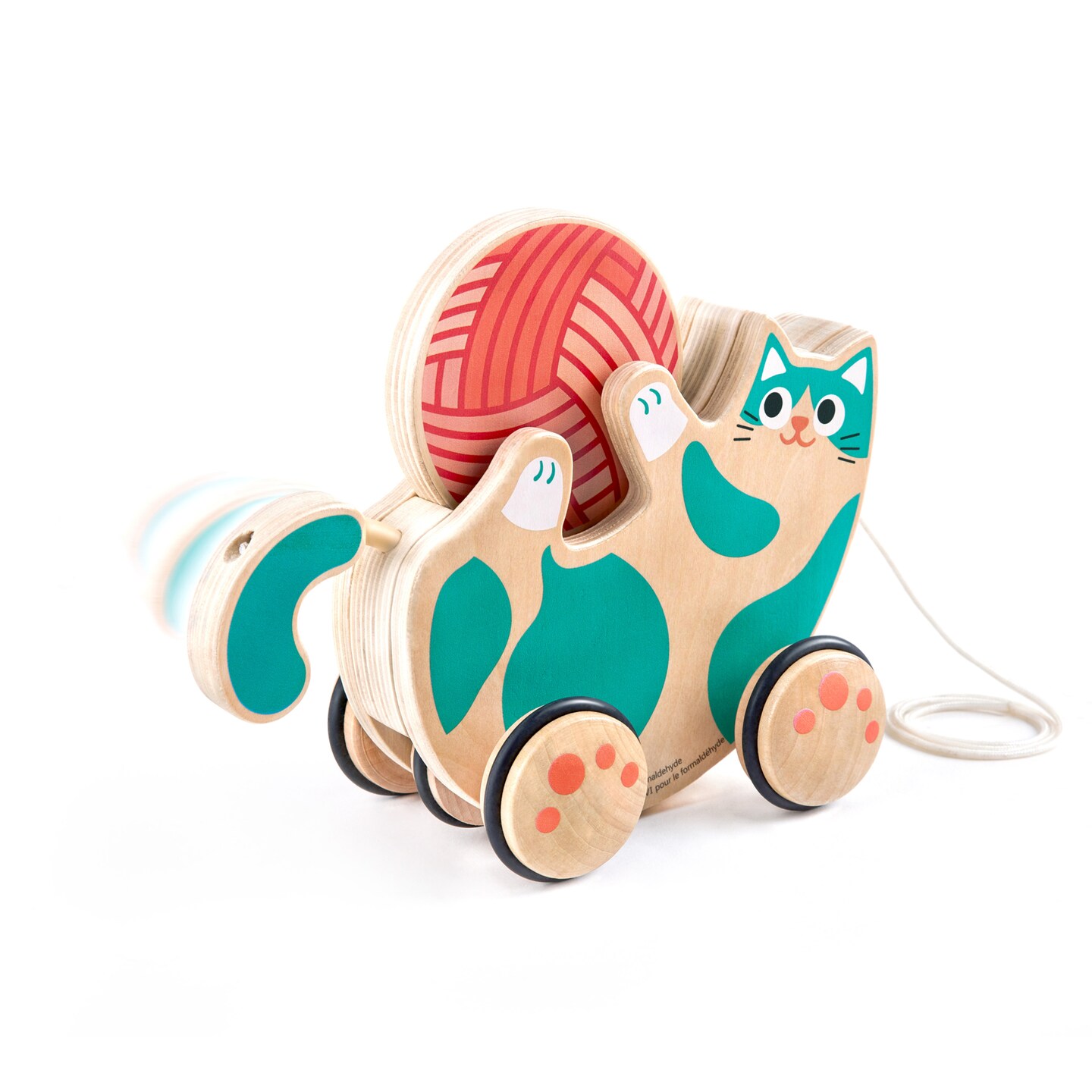 Hape Walk-A-Long Roll &#x26; Rattle Kitten in Teal for Toddlers