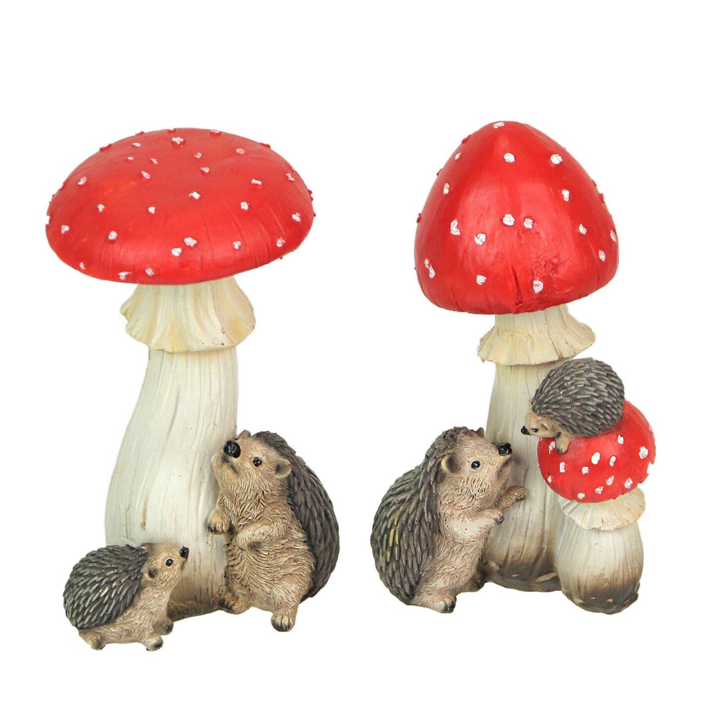 Hedgehogs and Mushrooms Statue Set – Hand-Painted, Nature-Inspired Decor