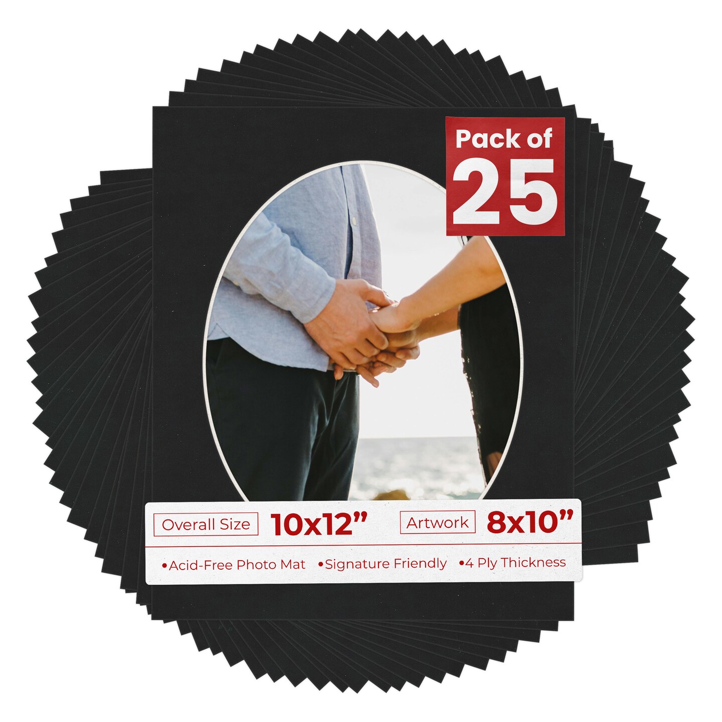 Black Suede Mat Board for 10x12 Frames - Oval Opening for 8x10 Photos