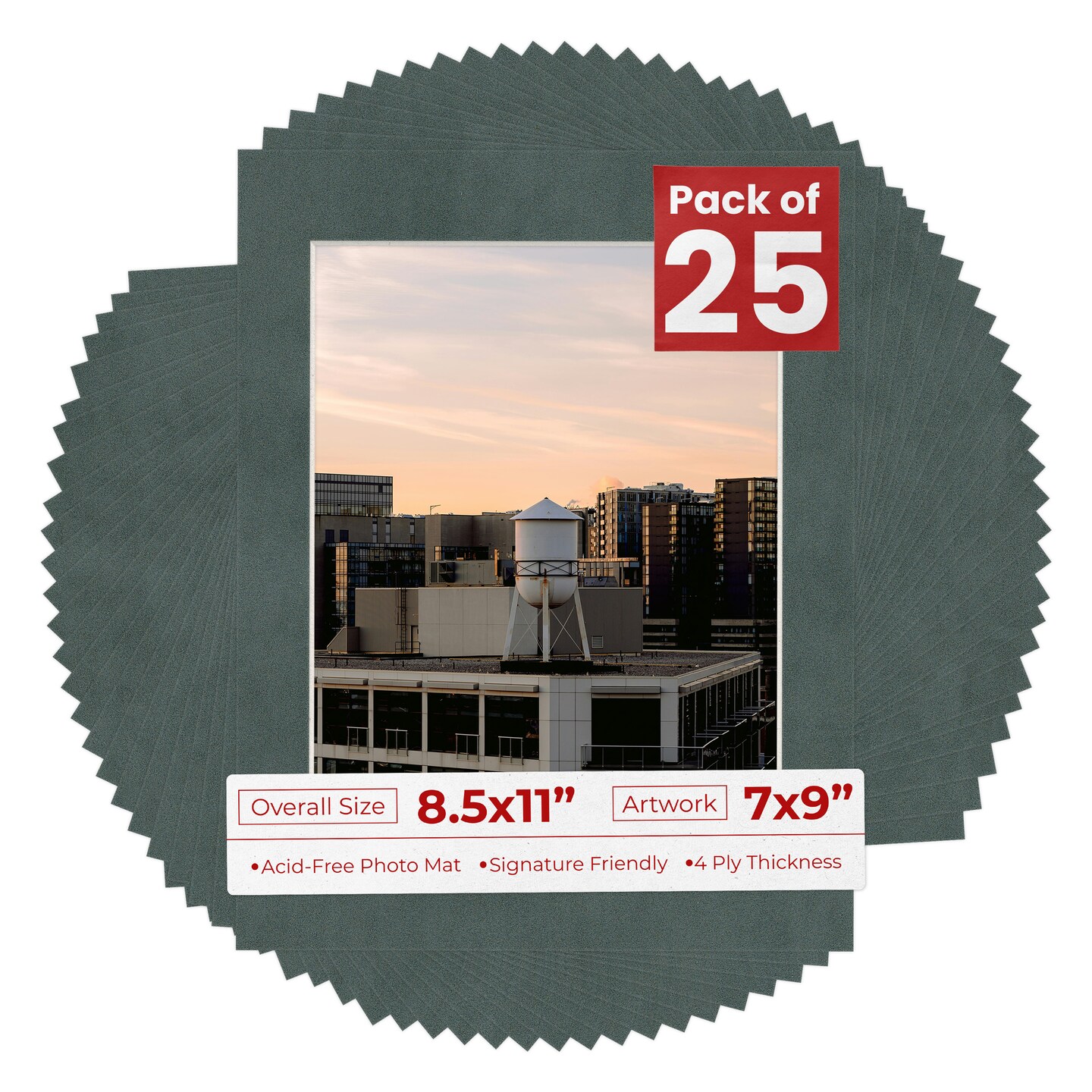 Dark Grey Suede Mat Board for 8.5x11 Frames - Fits 7x9 Photos