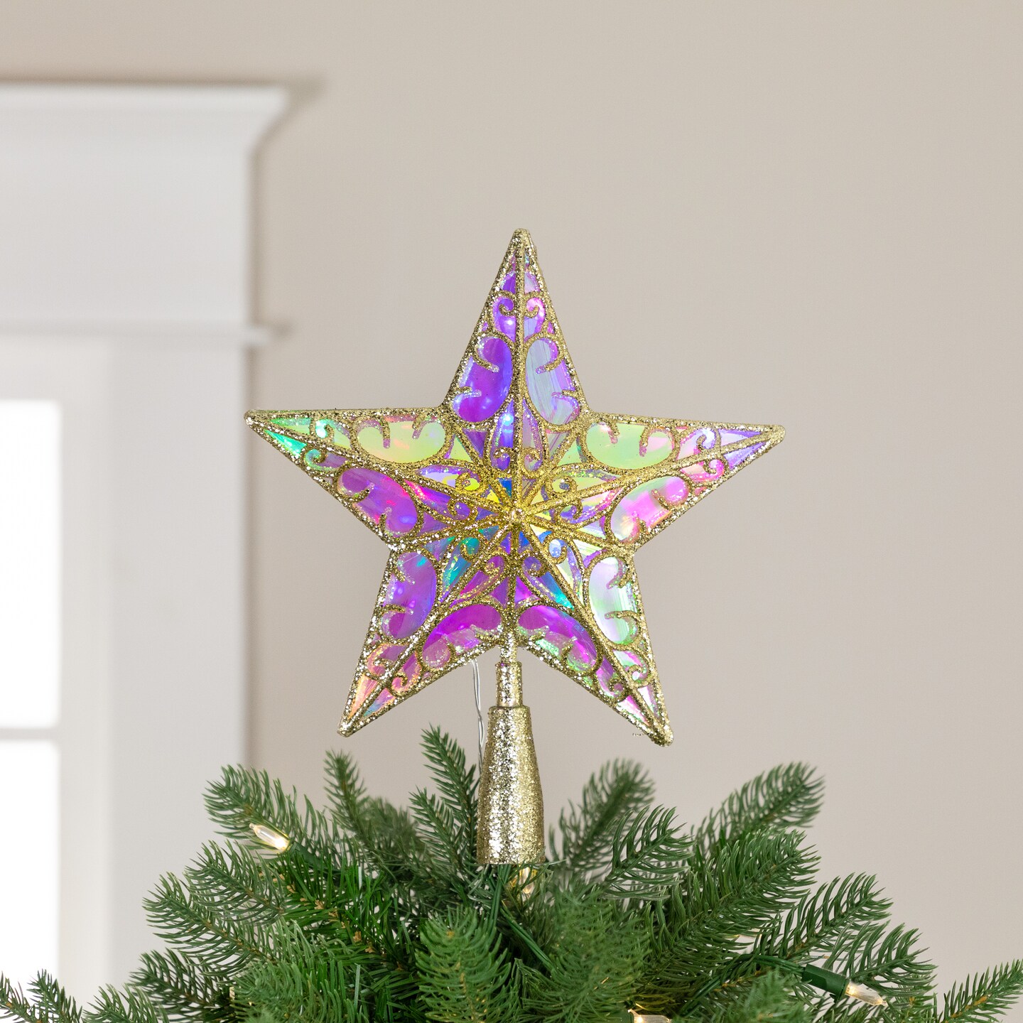 Northlight LED Lighted Glittered Star Christmas Tree Topper - 10.5" - Iridescent - Multicolor Lights