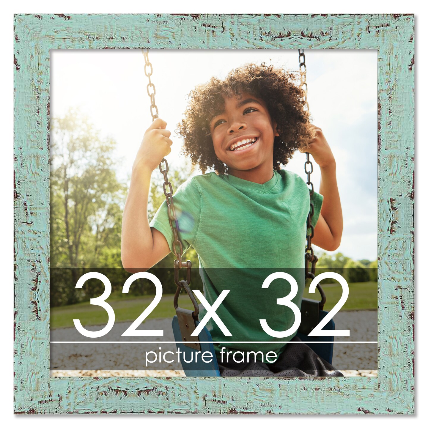 Square Shabby Chic Green Picture Frame - UV Acrylic, Foam Board Backing, Hanging Hardware