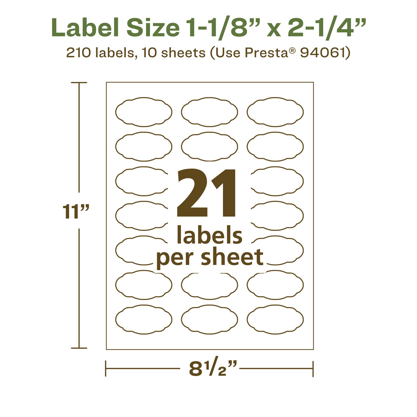 Avery Recycled Matte White Labels,  1-1/8&#x22; x 2-1/4&#x22; Oval Scalloped