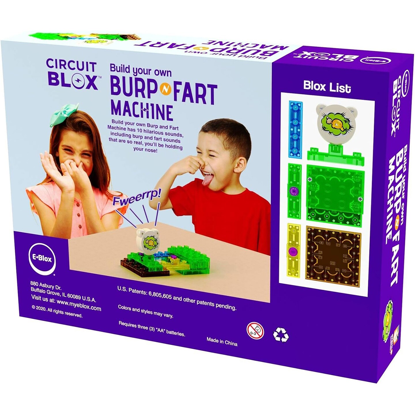 E-Blox: Circuit Blox: BYO Burp &#x27;N Fart Machine - Build Your Own, Add Funny Sounds To Brick Structures, DIY STEM Electrical Activities, Toy Kids Age 5+