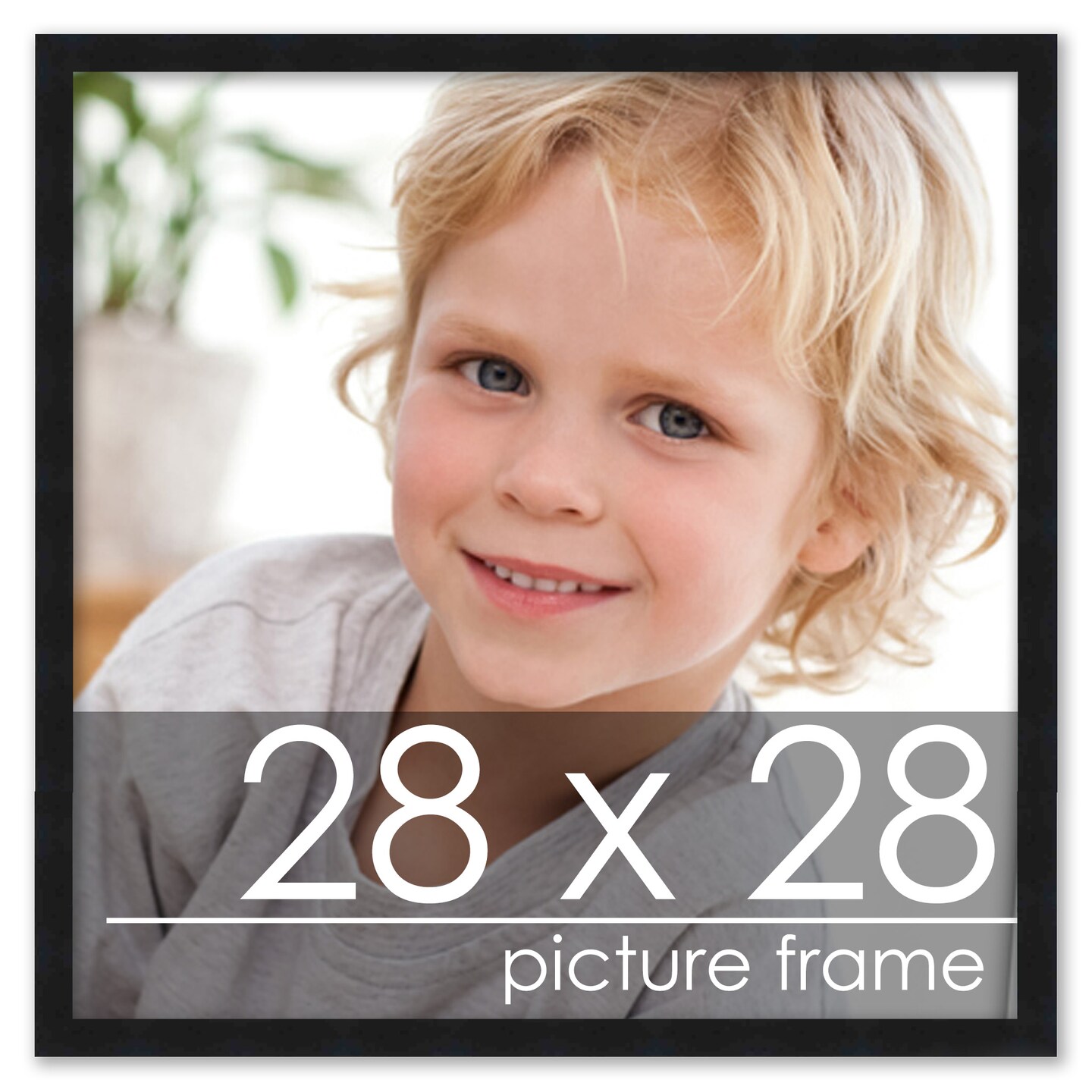 28x28 Modernist Black Picture Frame - UV Acrylic, Foam Board Backing, Hanging Hardware