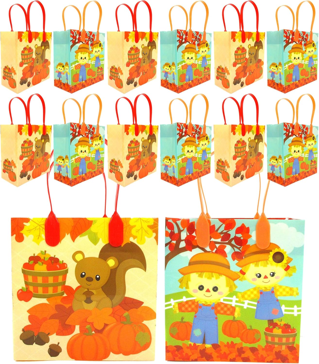 TINYMILLS Thanksgiving Fall Harvest Party Favor Treat Bags Goodie Bags with Handles for Thanksgiving Fall Harvest Party Pack of 12