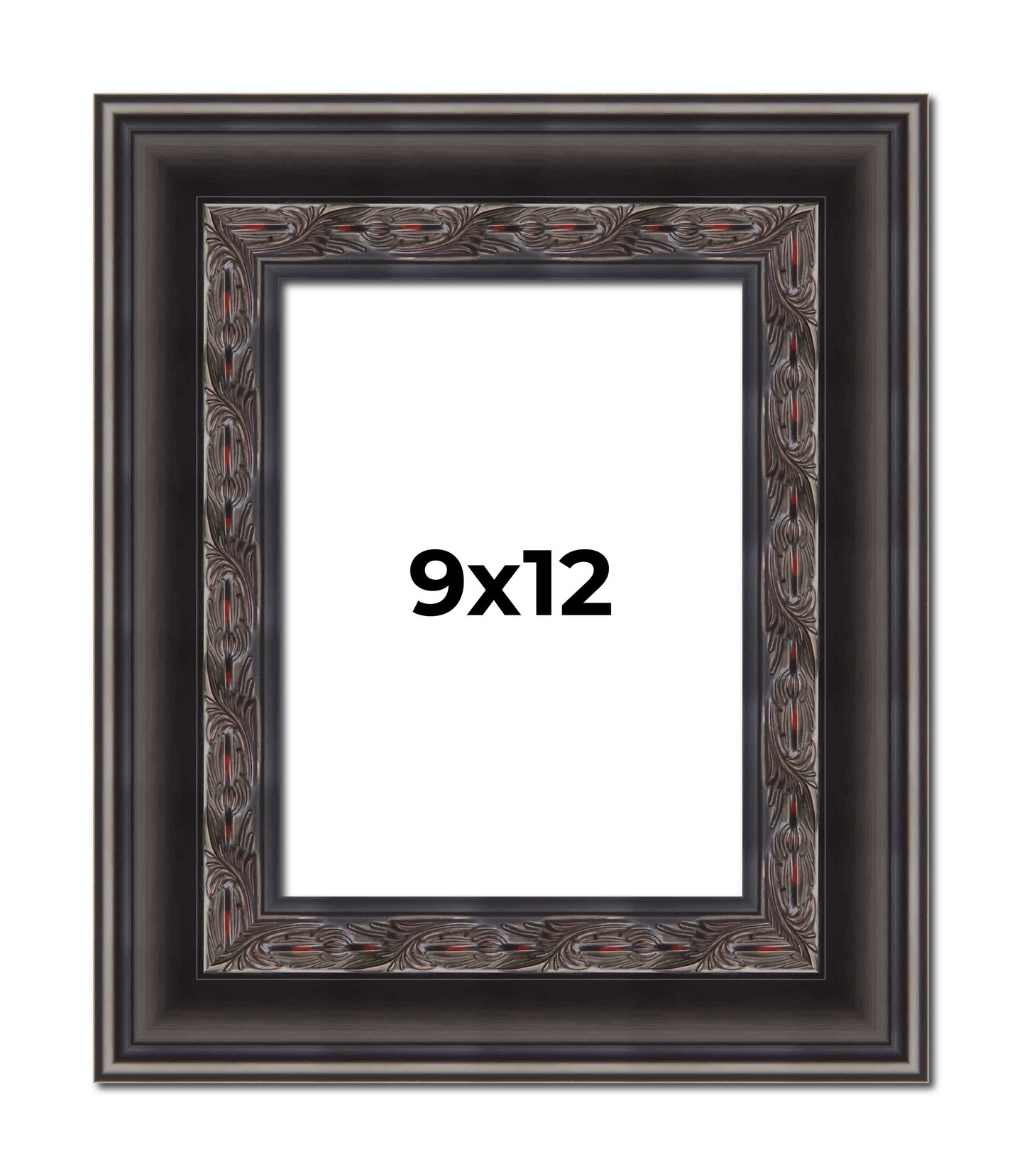 9x12 3.5" Wide Ornate Black Picture Frame - UV Acrylic, Foam Board Backing, Hanging Hardware