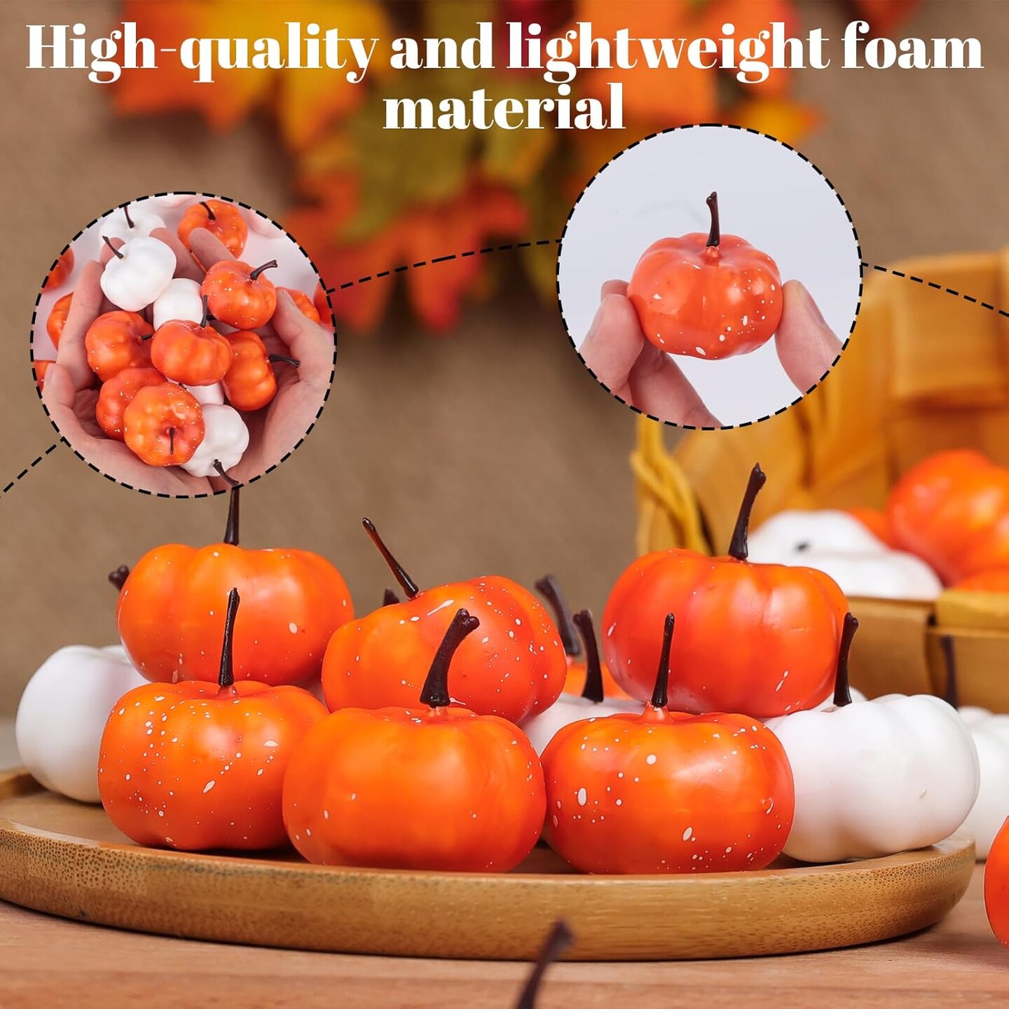 Artificial Pumpkins Bulk Orange and White Mini Foam Pumpkins for Fall Thanksgiving Table Decor