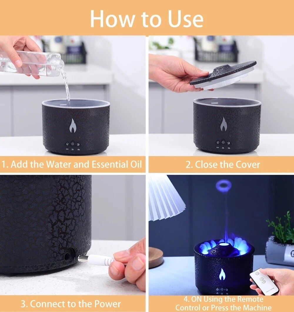 Aroma Essential Oil Humidifier Quiet Flame Diffuser with Remote Control