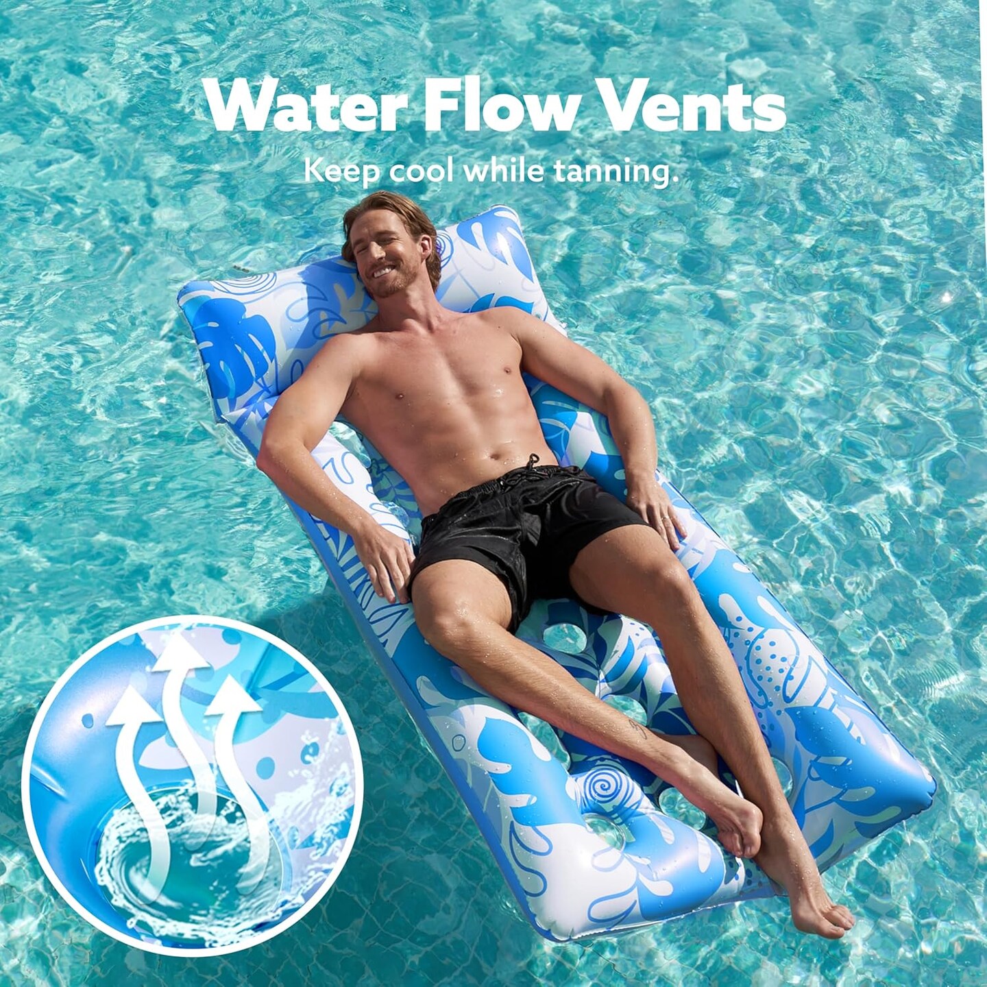 Inflatable Pool Floats Adults - Large Pool Float Tanning Raft with Headrest, Keep Cool Above Water Swimming Pool Floaties Beach Lake Party Supplies