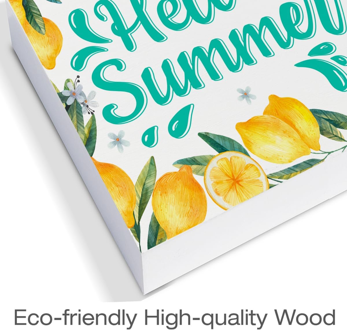 Hello Summer Lemon Wood Block Sign, 5 x 5 Inches – Cheerful Summer Décor for Home, Kitchen, and Table Displays