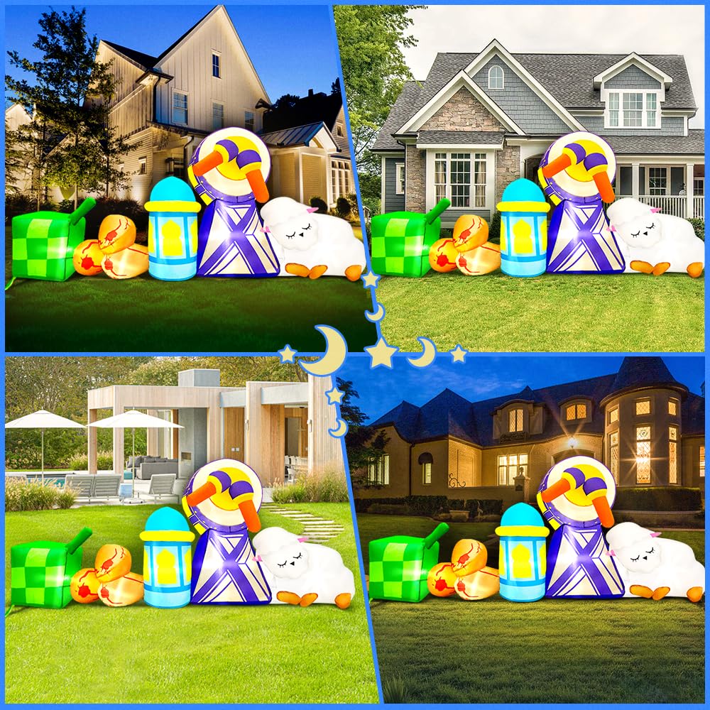 6 FT Spring Inflatable Lamp Outdoor Decoration with Drum Lamb Combine Blow up Yard Decoration, Built-in LED Lights for Easter Ramadan Garden Lawn Party