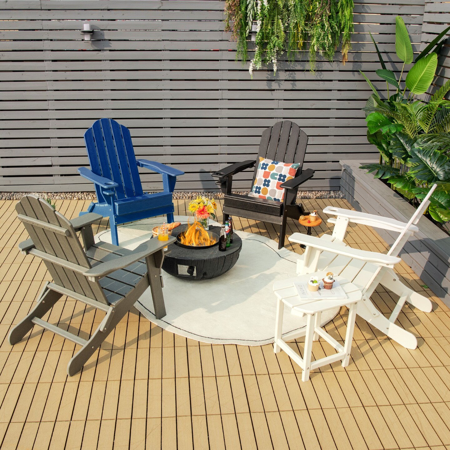 Foldable PE Weather-Resistant Adirondack Chair with Triangular Support for Garden and Patio