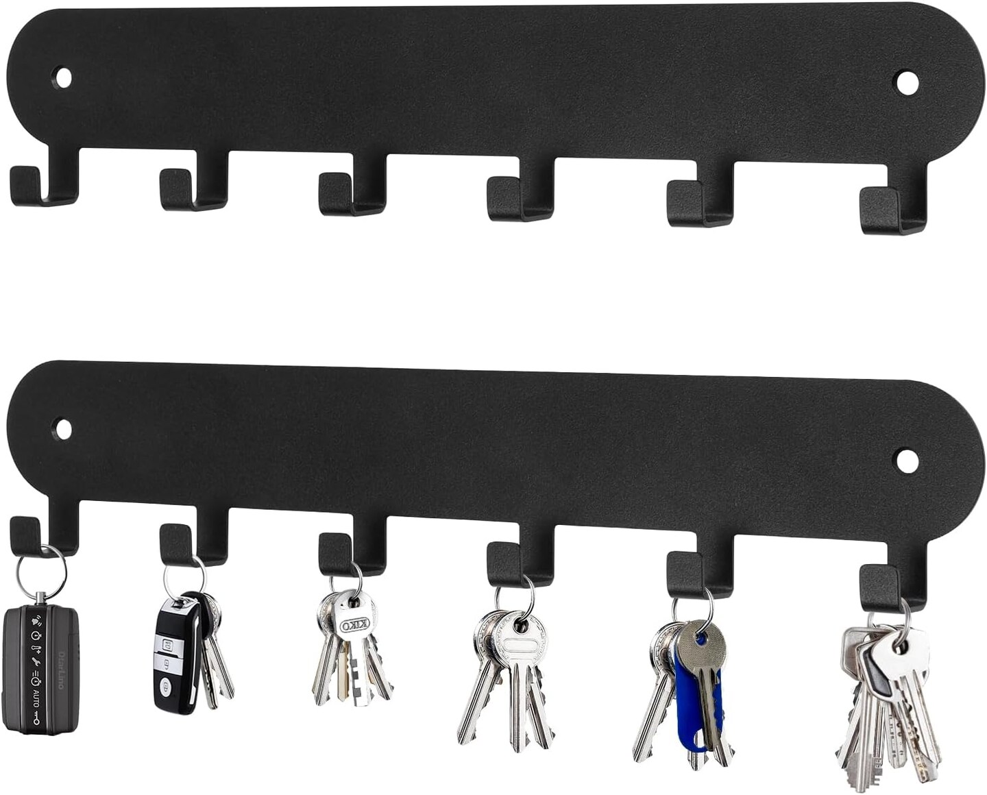2 Pack Key Holder for Wall,Key Hooks with 6 Hooks,Key Rack Self Adhesive, Key Rack Wall Mount for Wall No Drill for Living Room, Kitchen, Bathroom, Garage (Black)
