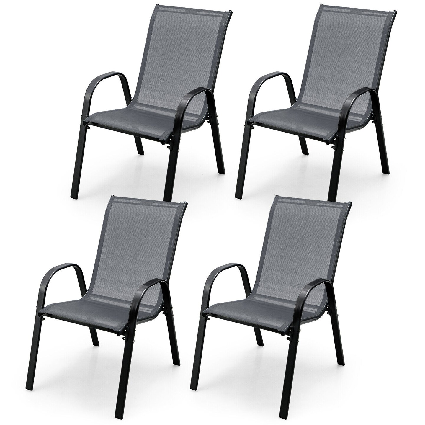 Set of 4 Stackable Patio Dining Chairs with Breathable Fabric Seat and Steel Frame for Outdoor Use