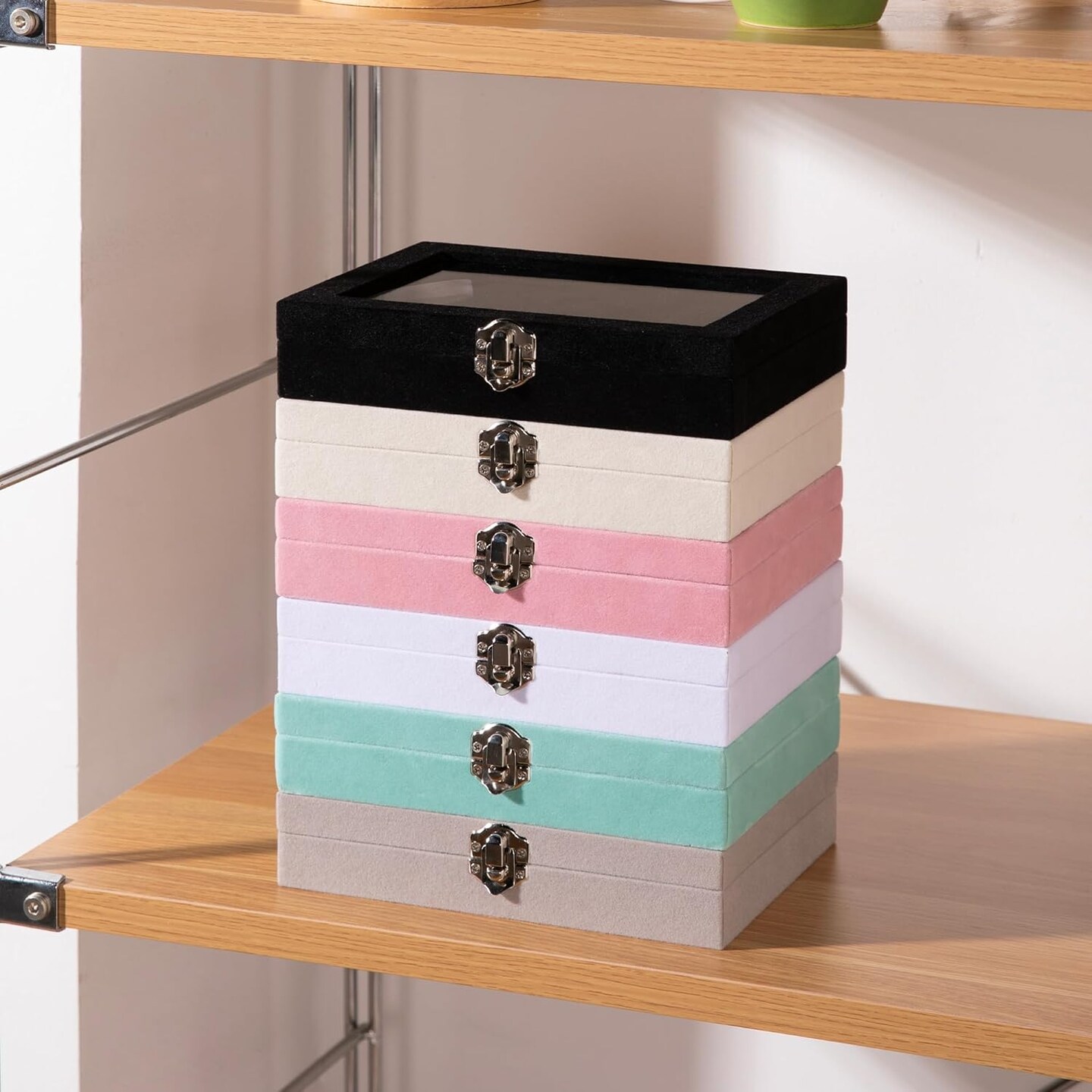 24 Grid Jewelry Tray,Velvet Stud Earring Organizer,Small Jewelry Organizer with Clear Lid,Lockable Earring Holder Organizer Jewelry Storage Boxes &#x26; Organizer Ring Holder for Women &#x26; Girls(Turquoise)