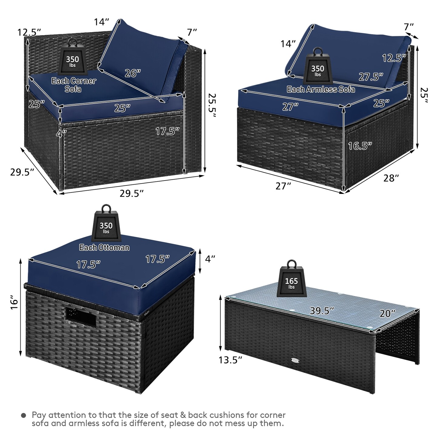 Outdoor Sectional Furniture Set 8 Piece with PE Rattan and Steel Frame