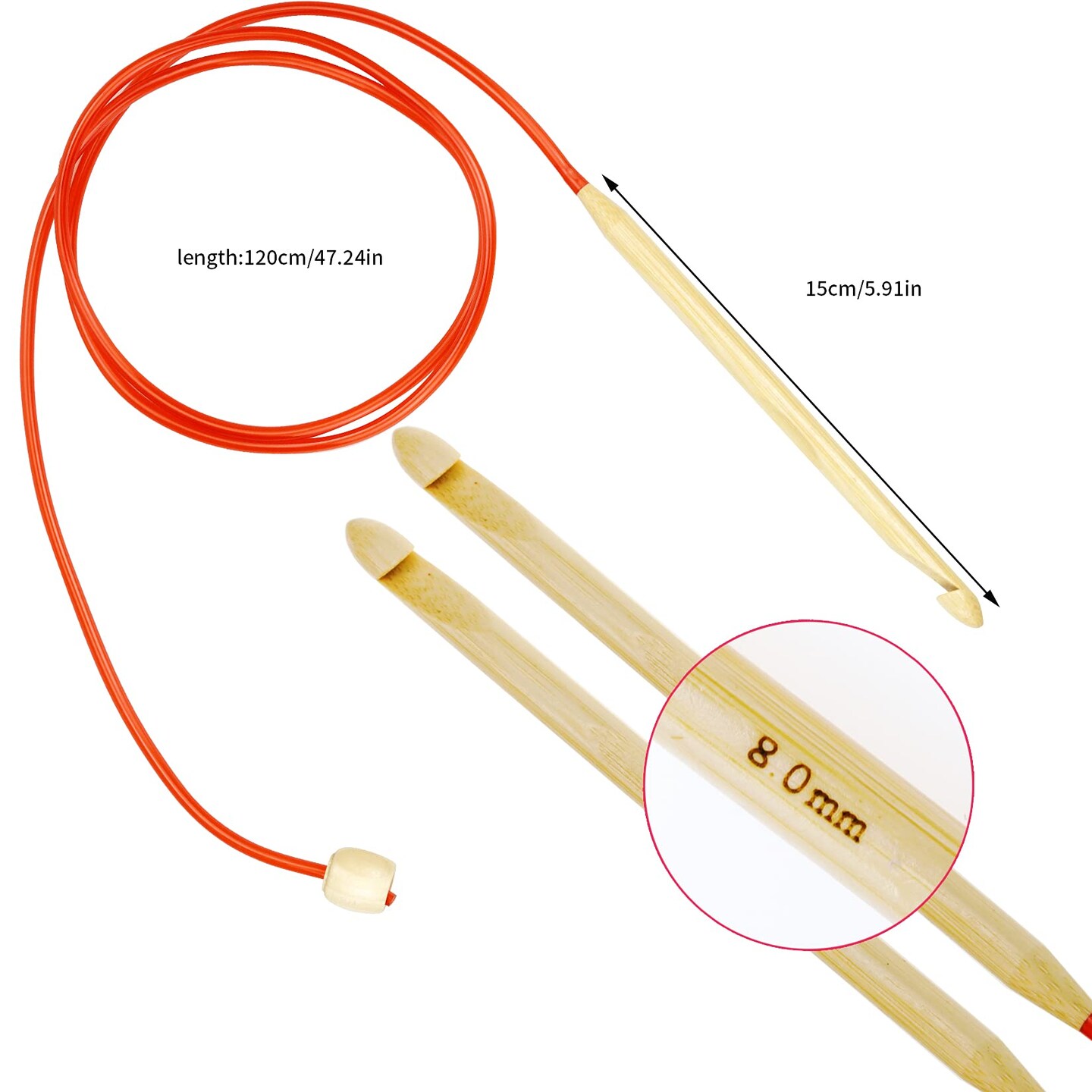 23 Pieces Tunisian Crochet Hooks Kit Including 12pcs 3-10 mm Bamboo Knitting Needle with Bead Carbonized Bamboo Needle + 11pcs 2-8 mm Multi Color Tunisian Afghan Aluminum Crochet Hooks