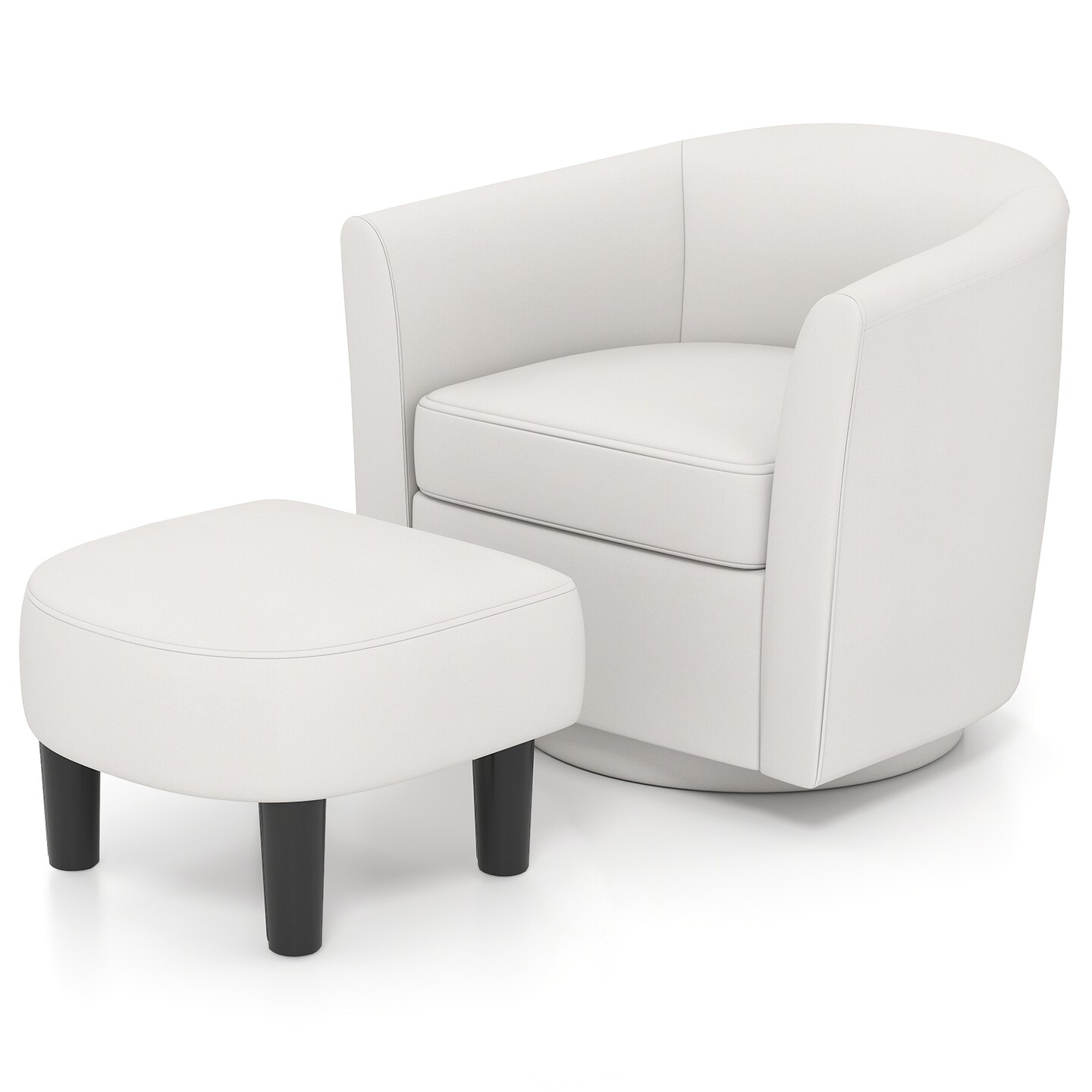 Modern Swivel Chair with Curved Backrest Ottoman and Removable Machine-Washable Cushion