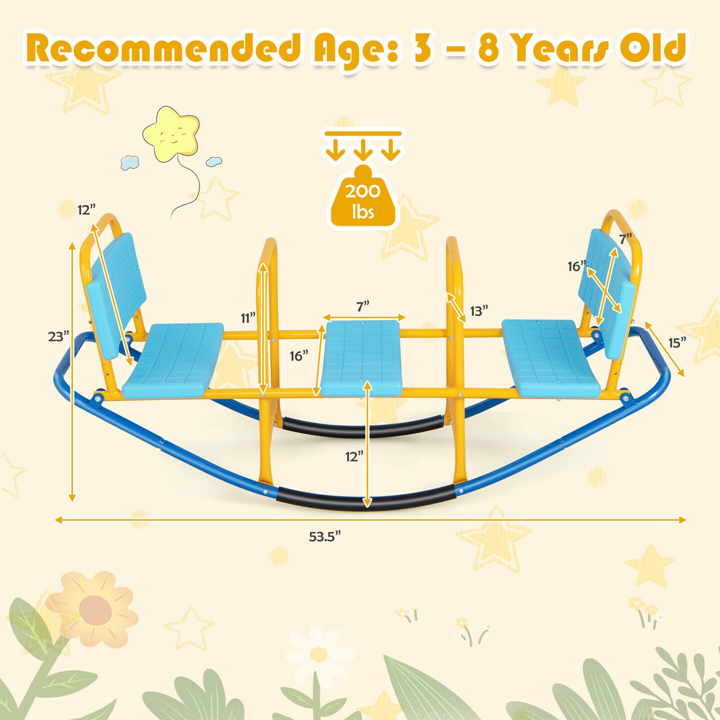 Kids Teeter Totter Outdoor Playground Equipment with Safety Handlebars