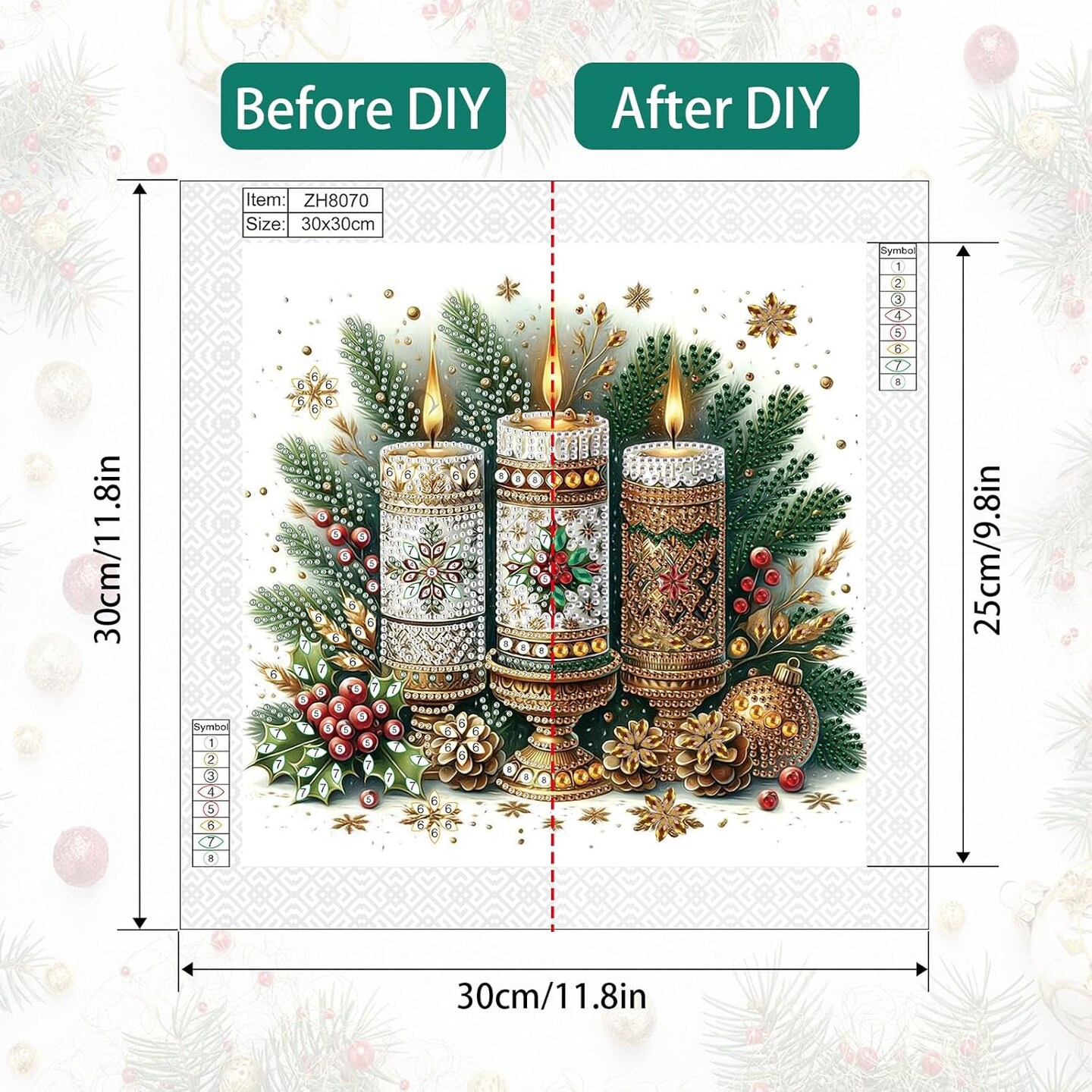 Christmas Candle 5D Special Shape Diamond Painting Kit – DIY Crystal Rhinestone Canvas for Adults, 12×12 Inch, Holiday Wall Decoration & Gift