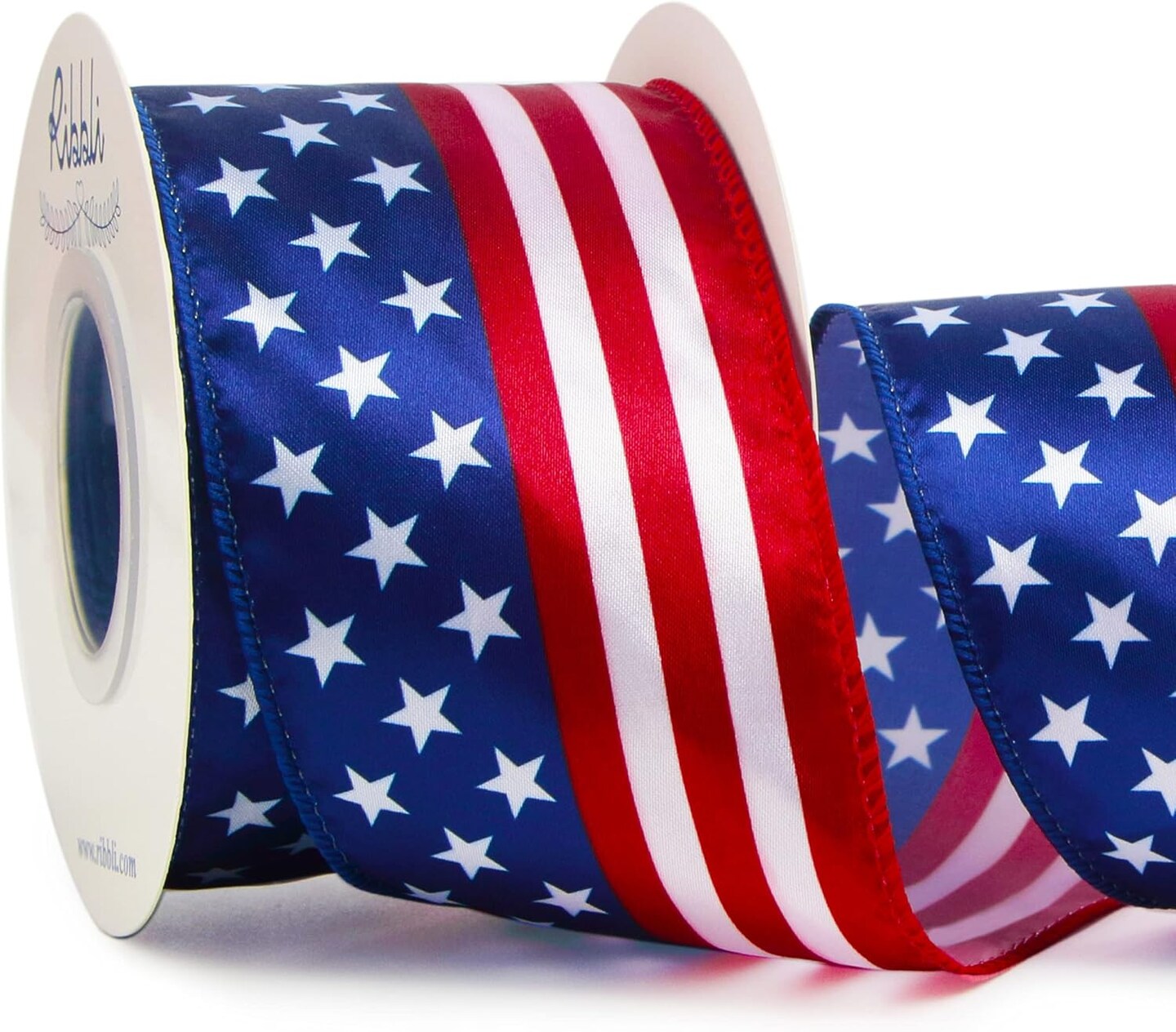 Patriotic Stars and Stripes Wired Satin Ribbon,American Flag Ribbon 2-1/2 Inch x Continuous 10 Yard,Red/White/Blue,4th of July Ribbon