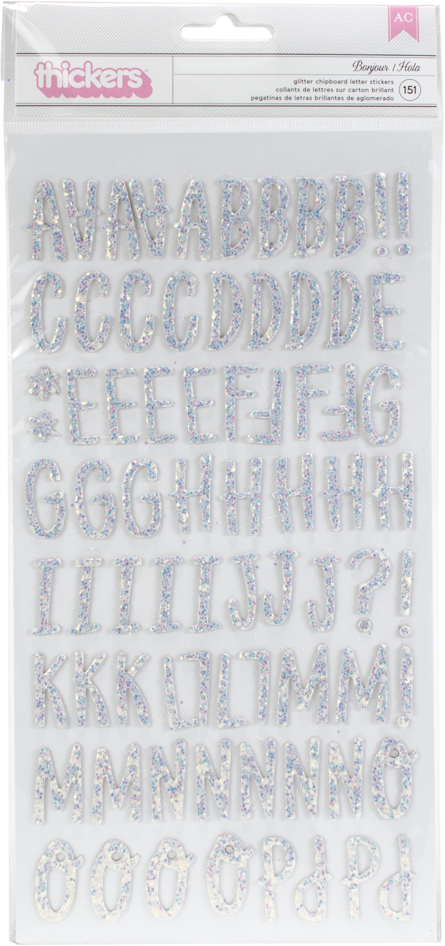 Dear Lizzy Stay Colorful Thickers Stickers 5.5"X11" 151/Pkg-Bonjour Alpha/Multi Glittered Chipboard