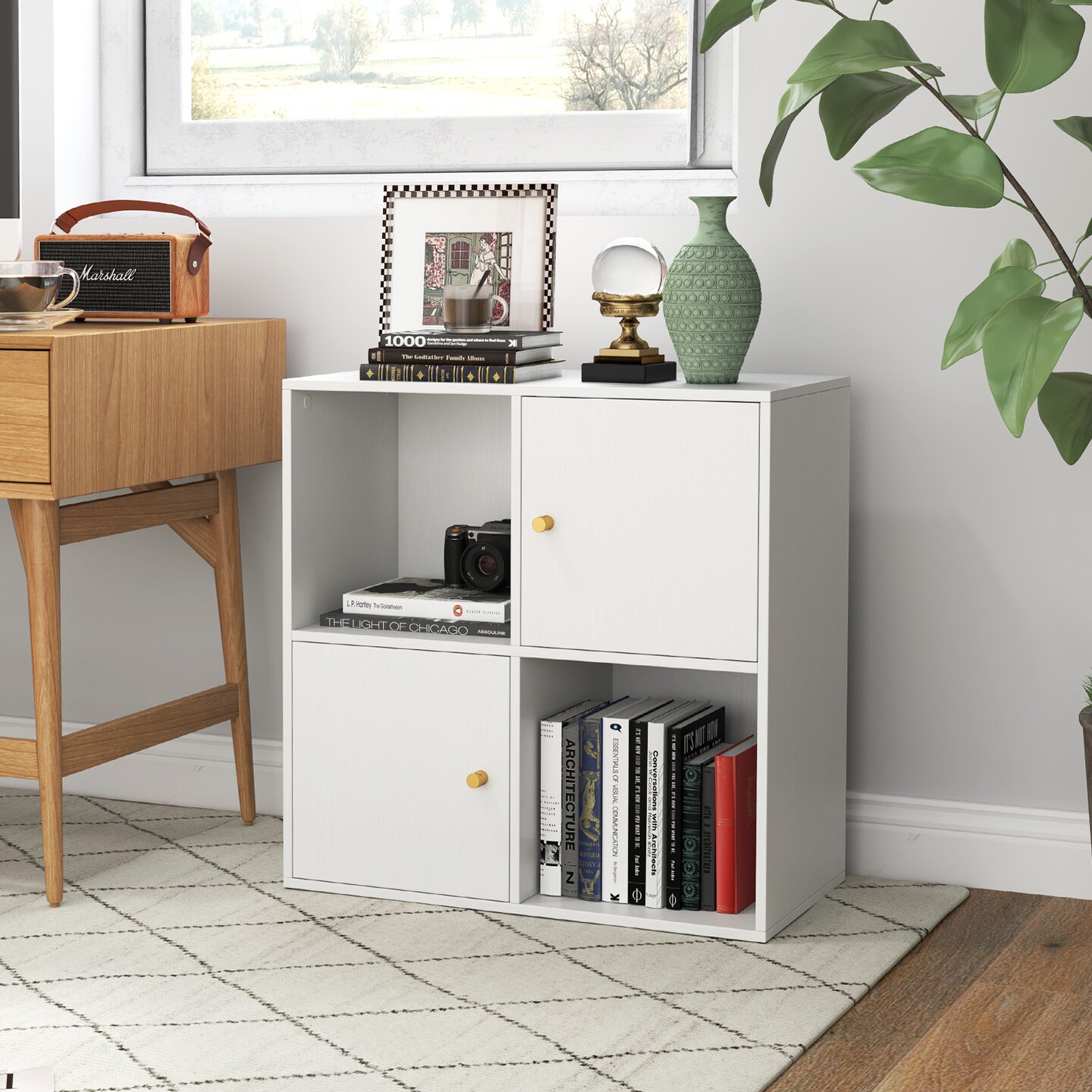 MDF 3-Tier Bookshelf with Cabinets, Open Cubes and Anti-Tip Kit