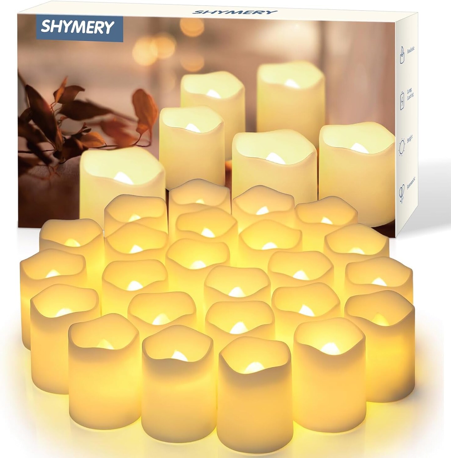 Flameless Votive Candles,Flameless Flickering Electric Fake Candle,24 Pack 200+Hour Battery Operated LED Tea Lights in Warm White for Wedding, Table, Halloween,Christmas Decorations 1.5&#x22;X1.7&#x22;