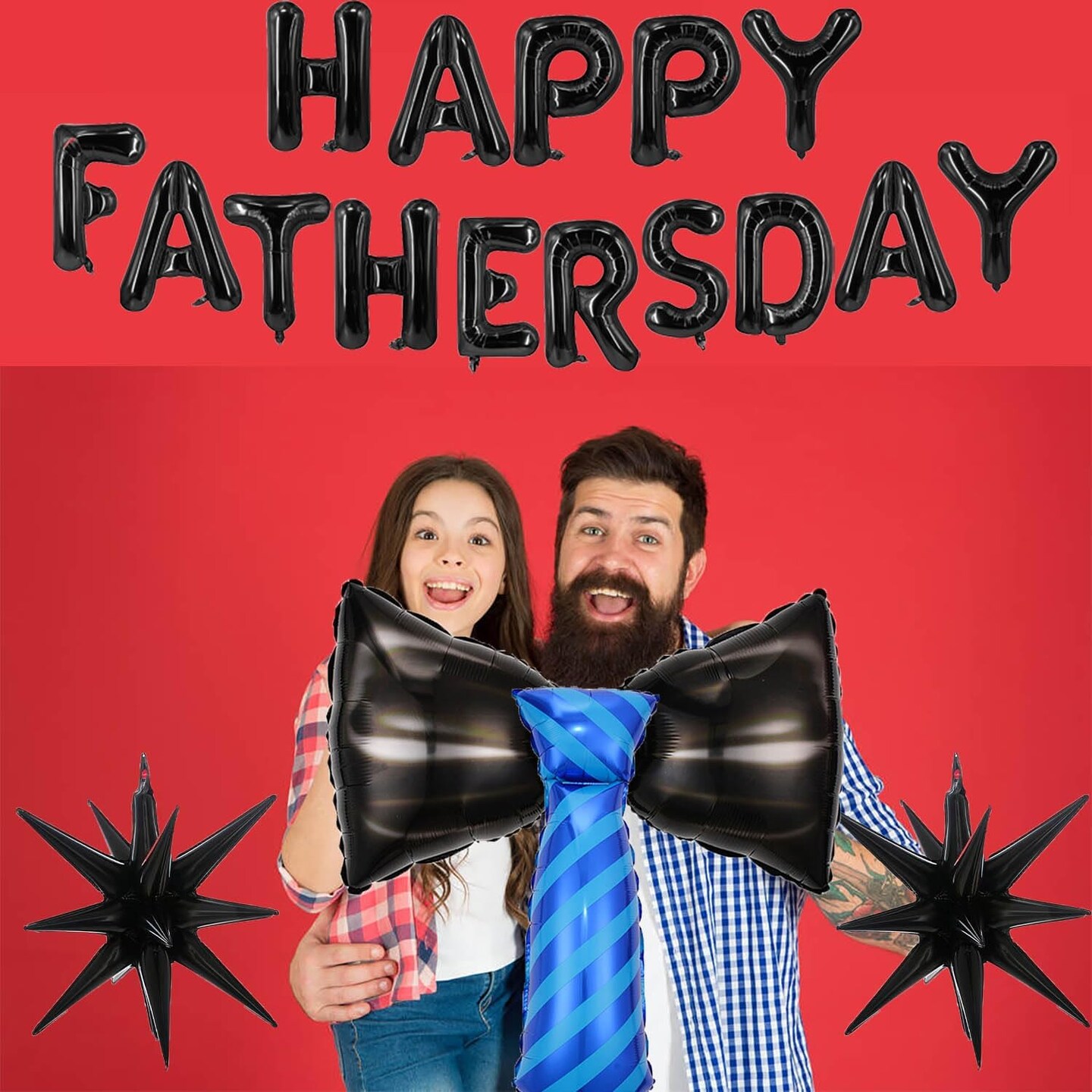 19Pcs Father’s Day Balloon Set – Black Foil Balloons with Bow, Star & Tie Decorations