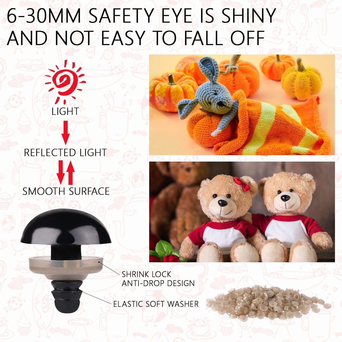 750 Pcs Safety Eyes for Crochet 6-30mm Plastic Colorful Safety Eyes for Amigurumi with Washers Black Stuffed Animal Eyes for Craft Teddy Bear