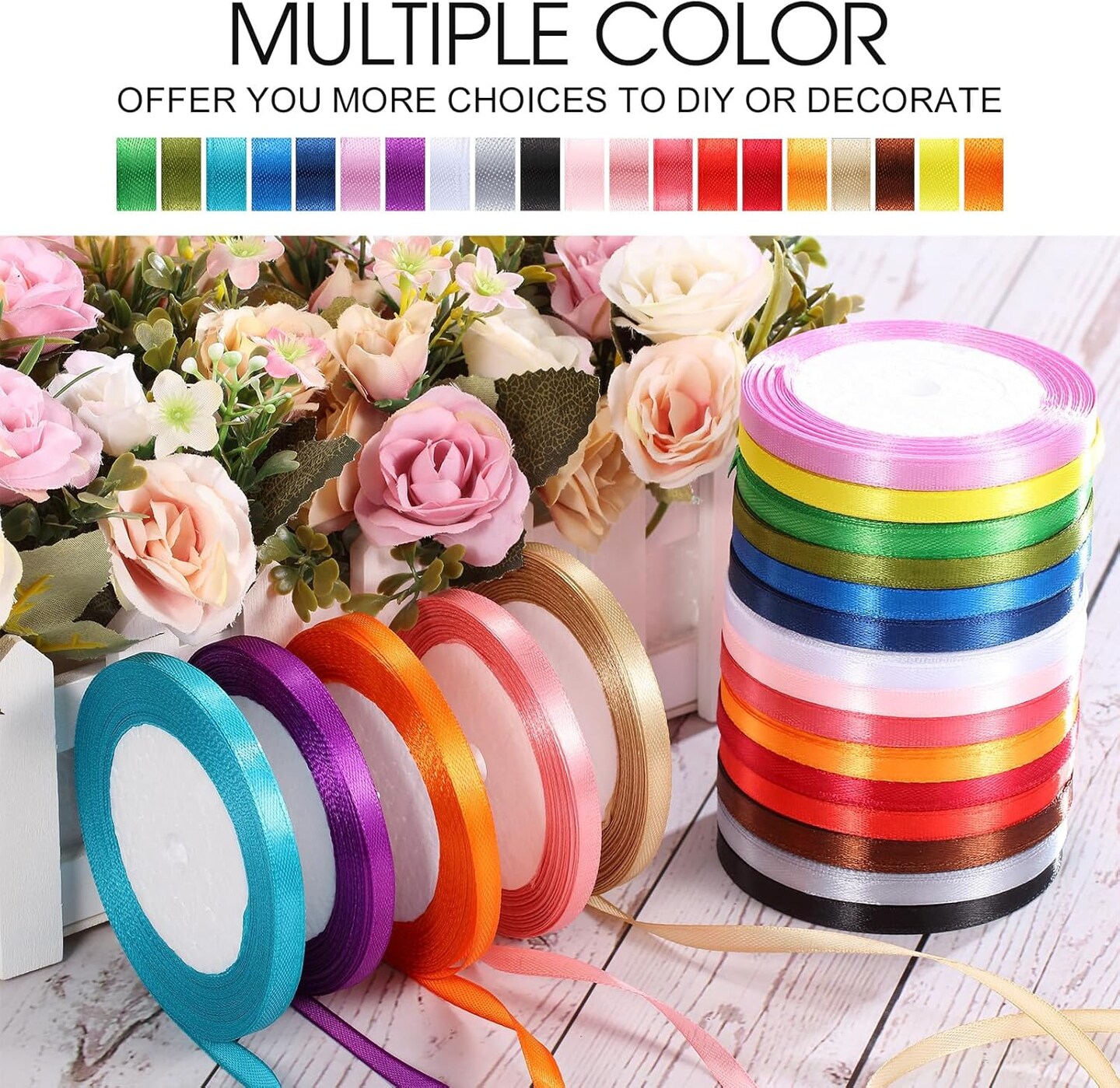 20 Rolls Rainbow Satin Ribbon 500 Yd Long Solid Color Assortment Satin Ribbons 20 Colors for Crafts DIY Bouquet Gift Wrapping Wedding Shower Decor(1/4" Wide)