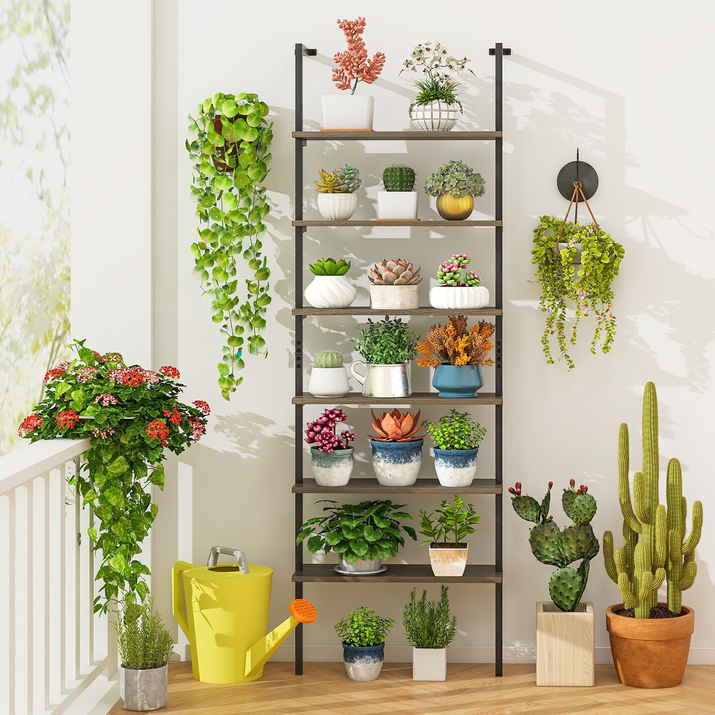 Wall Mounted 6-Tier Ladder Shelf for Books, Plants and Home Organization