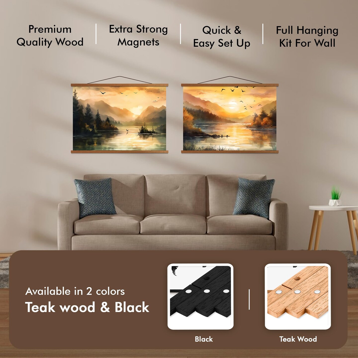 Magnetic Poster Hanger 18&#x201D; Poster Frame with Strong Magnets, Complete Hanging Kit for Posters, Art, Maps, and More, Fits 18x18, 18x20, 18x24, and 18x30, Teak Wood