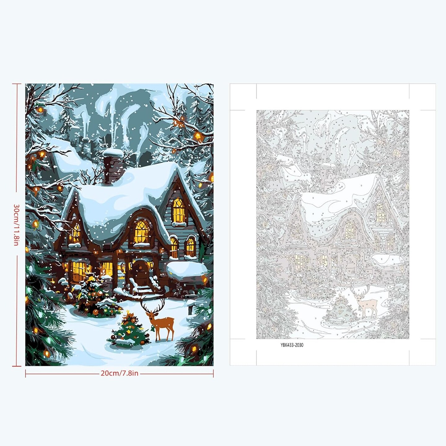 Framed Paint by Numbers Kit for Adults, Christmas Easy Paint by Number Kit with Frame, Watercolor Adult Paint by Number Framed Canvas 7.8x11.8in