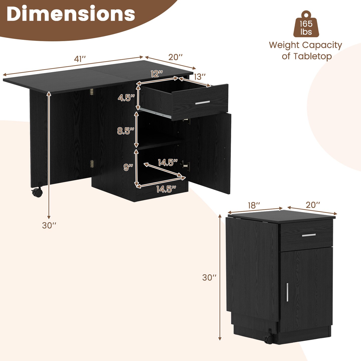 Compact Folding Desk with Cabinet and Drawer for Small Spaces and Office Use